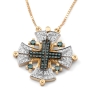 Anbinder Jewelry 14K Gold Jerusalem Cross Necklace with White & Blue Diamonds - 2