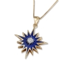 14K Yellow Gold Star of Bethlehem Pendant with Blue Enamel and White Gold Diamond Accent - 1