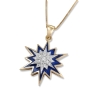 14K White & Yellow Gold Star of Bethlehem Pendant with Blue Enamel and Diamonds - 1