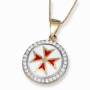 Anbinder 14K Yellow and White Gold Circular Enameled Pendant with Diamond Border and Maltese Cross Design - 1
