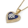 14K Gold and Diamond Jerusalem Cross and Heart Pendant with Blue Enamel and 43 Diamonds  - 2