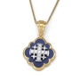 Anbinder Jewelry 14K Yellow Gold and Diamond Jerusalem Cross Pendant with 13 Diamonds and Blue Enamel  - 2