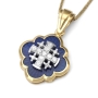 Anbinder Jewelry 14K Yellow Gold and Diamond Jerusalem Cross Pendant with 13 Diamonds and Blue Enamel  - 1