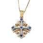 14K Yellow Gold Jerusalem Cross Necklace Pendant with Diamonds - 1