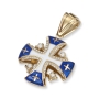 Anbinder Jewelry 14K Yellow Gold and Blue & White Enamel Diamond Splayed Jerusalem Cross Pendant with 56 Diamonds - 1