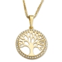 14K Yellow Gold Round Tree of Life Pendant Necklace with Cubic Zirconia - 2