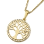 14K Yellow Gold Round Tree of Life Pendant Necklace with Cubic Zirconia - 3