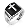 Men's Sterling Silver Latin Cross Ring with Onyx Stone - 1