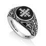 Men's Darkened Sterling Silver Jerusalem Cross Ring with Enamel - 1