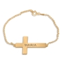 24K Gold Plated Personalized Cross English/Hebrew Name Bracelet  - 2