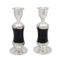 Majestic Handcrafted Sterling Silver-Plated Black Glass Sabbath Candlesticks - 2