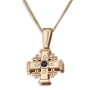 14K Gold Jerusalem Cross Necklace with White and Black Diamonds and Jerusalem Inscription  - 1