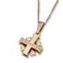 14K Gold Jerusalem Cross Necklace with White and Black Diamonds and Jerusalem Inscription  - 2