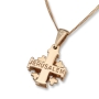 14K White and Yellow Gold Jerusalem Cross Necklace with Five Diamonds and ‘Jerusalem’ Inscription - 2