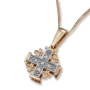 14K White and Yellow Gold Jerusalem Cross Necklace with Five Diamonds and ‘Jerusalem’ Inscription - 1