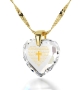 KJV Lord's Prayer and Cross Women's Heart Necklace with 24K Gold Micro-Inscribed Cubic Zirconia - 10