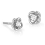 14K Gold 4-Pronged Diamond Stud Earrings With Chic Flower Design (Choice of Color) - 2