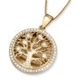 Large 14K Gold Diamond-Studded Round Tree of Life Pendant with Diamond Border - 1