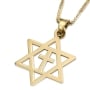 14K Gold Star of David Latin Cross Pendant - 1
