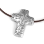 Sterling Silver Cross Necklace With Leafy Tree Design - 1