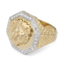 14K Gold Lion of Judah Men's Ring With Halo of White Diamonds - 2