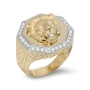 14K Gold Lion of Judah Men's Ring With Halo of White Diamonds - 1