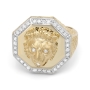 14K Gold Lion of Judah Men's Ring With Halo of White Diamonds - 4