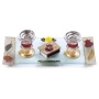 Lily Art Painted Glass Matching Candlesticks, Matchbox, and Tray Set (Red and Gold Pomegranates) - 1