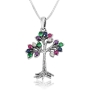 Marina Jewelry 925 Sterling Silver Necklace With Tree of Life Design and Colorful Crystals - 1