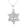 Marina Jewelry 925 Sterling Silver Star of David With Latin Cross Necklace - 1