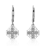 Marina Jewelry Sterling Silver Jerusalem Cross Hanging Loop Earrings - 1