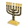 Gold Plated Twelve Tribes of Israel 7-Branch Menorah with Enamel - Color Option - 4