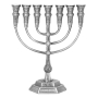 Silver Plated Classic 7-Branched Temple Menorah with Jerusalem Design (Choice of Sizes) - 1