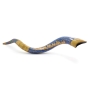 Hand Painted Kudu Shofar Horn with Jerusalem and Pomegranates in Gold and Blue - 1