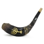 Hand Painted Ram’s Horn Shofar with Menorah and Western Wall  - 1