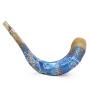 Hand Painted Grafted-In Messianic Seal Jerusalem Shofar (Blue) - 3
