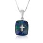 Marina Jewelry Sterling Silver and Eilat Stone Squoval Necklace with Roman Cross - 1