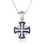 Sterling Silver and Blue Enamel Jerusalem Cross Pendant Necklace - 1