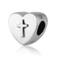 Marina Jewelry Sterling Silver Heart Bead Charm with Roman Cross - 1
