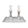 Handcrafted Sterling Silver-Plated Glass Sabbath Candlesticks With Variegated Design - 1