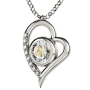 Sterling Silver and Swarovski Stone Heart Necklace with 24K Gold and "I Love You" Micro-Inscribed in 12 Languages - 4