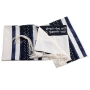 Galilee Silks Navy Blue Wool Tallit with Star of David Design - 3
