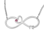 Sterling Silver English/Hebrew Infinity Heart Birthstone Personalized Name Necklace - 2
