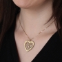 English/Hebrew Heart-Shaped Name Necklace With Family Tree Design and Birthstones - 4