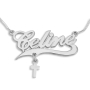 Sterling Silver Personalized Name Necklace with Flourish and Choice of Charms - 4