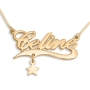 24K Gold Plated Personalized Name Necklace with Flourish and Choice of Charms - 2