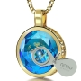 Nano 24K Gold Plated and Gemstone Grafted-In Necklace with 24K Gold Micro-Inscription (Blue) - 3