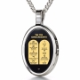 Nano Jewelry Sterling Silver and Onyx Ten Commandments Necklace with 24K Gold Micro-Inscription - 1