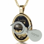 Nano 14K Gold and Onyx Framed Oval “Jerusalem of Gold” Necklace with 24K Gold Micro-Inscription - 3