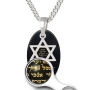 Sterling Silver and Onyx Oval Star of David Necklace with Micro-Inscribed Shema Yisrael   - 4